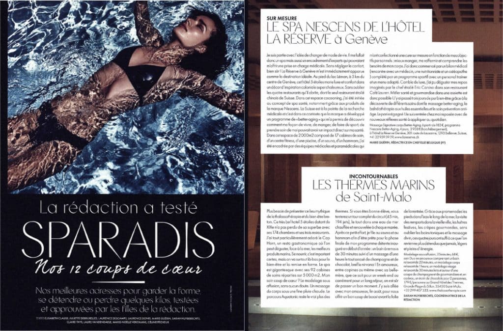 Article Thalasso dans le Elle Belgique