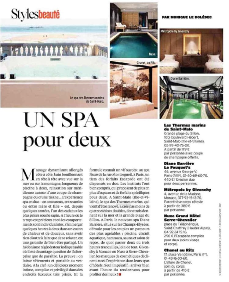 Article Un Spa pour deux paru dans le magazine l'Express de décembre 2017