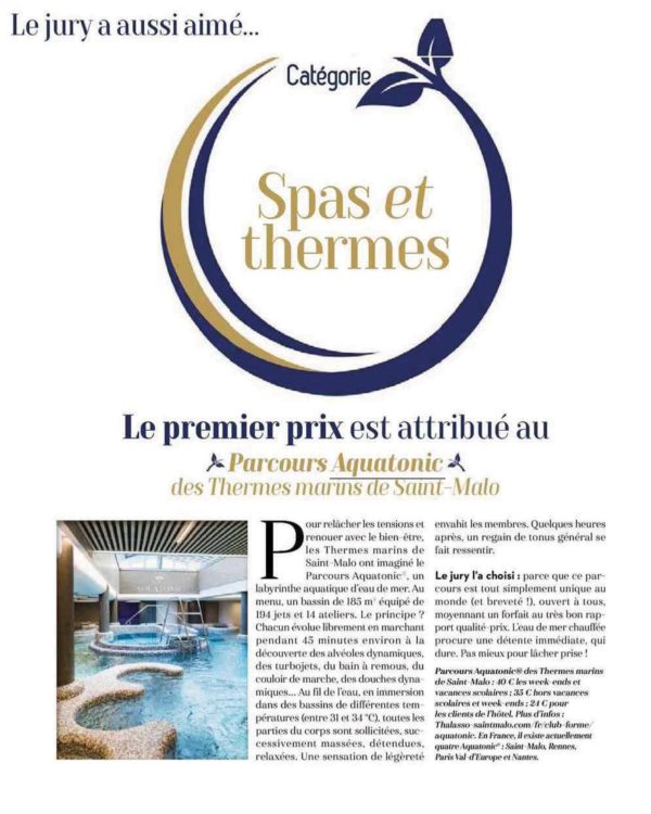 Article MarieFrance : Aquatonic premier prix Spa et Thermes 2021